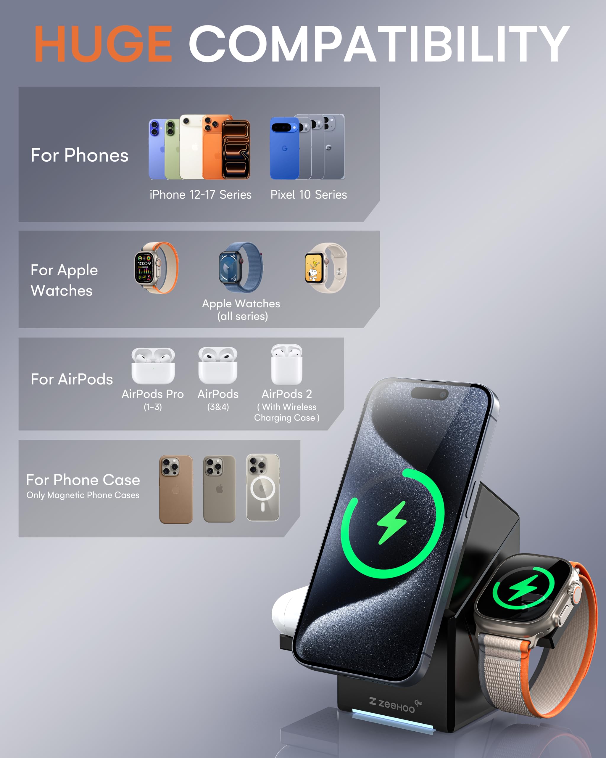 アイホン.VEG-3台　ＶＨ-2台 Amazon.com: ZEEHOO 3 in 1 Charging Station, iPhone Charging